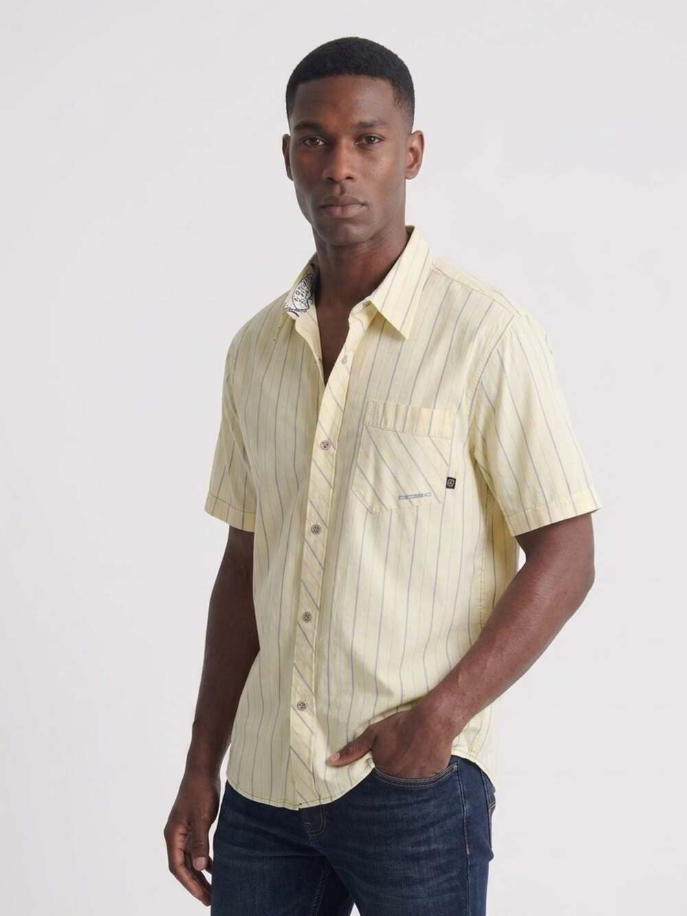 Redsand Men's Yellow Striped Short Sleeve Button-Down Casual Shirt